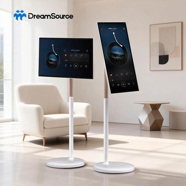 DreamSource 32 Inch LCD Mobile Smart TV Portable Touch Monitor with Rolling Stand and Battery Indoor HDTV 1080p Black