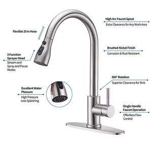 Feidu hiện đại thép không gỉ duy nhất-xử lý vòi nước nhà bếp phong cách cổ điển Pull-out có thể thu vào bồn rửa vòi nước với van gốm - Product Image 3