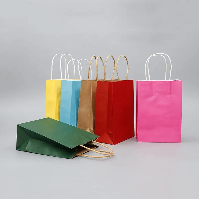 कस्टम क्राफ्ट मुद्रित ब्राउन व्यक्तिगत सस्ते ब्रांडेड थोक पुन: प्रयोज्य रंगीन उपहार सफेद हैंडल के साथ पेपर बैग