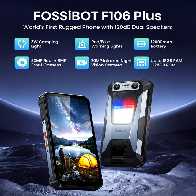 Fossibot F106 Plus Rugged Phone Dual SIM 12000Mah 20Mp Night Vision 8Gb Ram 256Gb Rom Ip68 Waterproof Rugged Cellphone