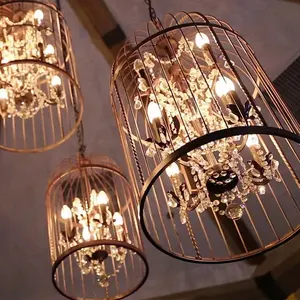 Popular European Style Led Bird Cage Chandelier Metal Hanging Chandelier Crystal Light