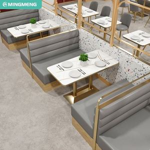 Luxury Marble Slab Metal Booth Restaurant Cafe <b>Seating</b> Set Restaurant Chairs and Tables Set - Product Image 1