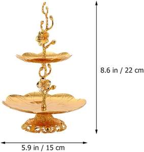 Soporte de postre Floral dorado de <span class=keywords><strong>dos</strong></span> niveles para magdalenas, soporte de Metal para servir pasteles, decoración del hogar para fiesta de boda - Product Image 2