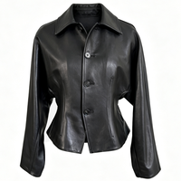 Blazer classique à simple boutonnage en peau de mouton véritable, veste en cuir véritable cintrée pour femme