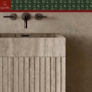Lavabo da <span class=keywords><strong>bagno</strong></span> GOLDKING in travertino beige con design verticale scanalato, personalizzabile OEM ODM, direttamente dalla fabbrica - Product Image 4