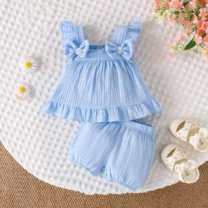 Conjunto de Verano 2026 para Bebé, Dos Piezas, Chaqueta sin Mangas con Lazo, Transpirable, Informal, Bonito, Venta al Por Mayor - Product Image 5