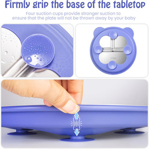 Assiettes pour tout-petits personnalisées avec dessins animés, 9 pouces, antidérapantes, divisées, avec manches en silicone amovibles, plateau alimentaire pour enfants - Product Image 4