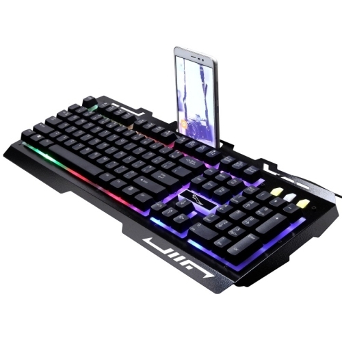 ZGB G700 104 Keys USB Wired Mechanical Feel Glowing Metal Panel Suspension Gaming Keyboard With Phone Holder