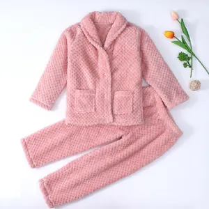 Tùy Chỉnh Sang Trọng Giáng Sinh Phụ Nữ Mùa Đông Flannel Lông Cừu Hai Mảnh Couple Đồ Ngủ Bộ Bán Buôn