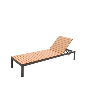 Plastic wood reclining pool anti-corrosion outdoor lounge chair beach reclining aluminum plastic wood reclining sun lounger