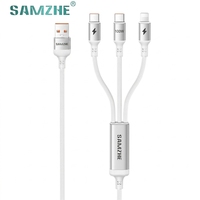 Cable de Carga USB-A 3 en 1 Trenzado Blanco SAMZHE, Cable de Datos de Carga Rápida de 100 W y 6 A con Doble Tipo C/L para iPhone, CarPlay y Android