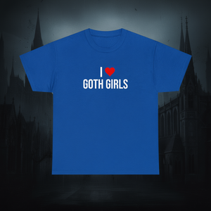 T-shirt I Love Goth Girls blu, maglietta unisex divertente da regalo - Product Image 3