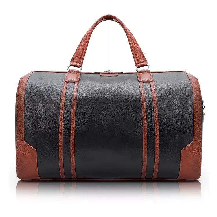 Genuine leather duffel bags 20.5" men business leather travel duffle bag with table pouch for men overnight weekeed