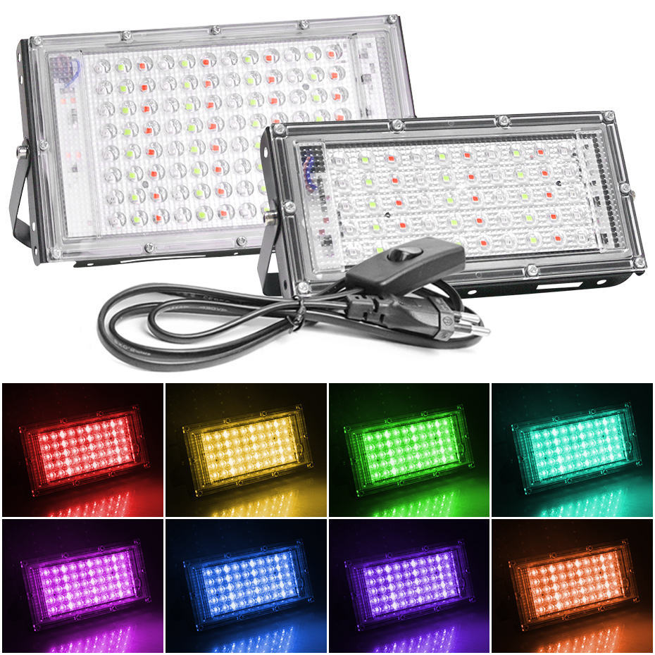 Shingel 50W 100W LED Floodlight RGB White Spotlight AC110V 220V LED Street Lamp Landscape Light Remote Control Plug