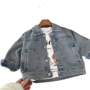 جاكيت دنيم بتصميم عتيق للأولاد والبنات ، معطف قطني صغير متوسط الحجم مغسول بألواح ، معطف غير رسمي للخريف والشتاء - Product Image 5