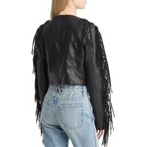 Chaqueta de Cuero Sintético PU Personalizada Profesional OEM para Mujer con Detalles de Flecos y Remaches - Product Image 2