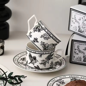 Juego de Taza y Platillo de Café de Cerámica Creativo y Único de 200 ml, Bandeja con Logotipo Personalizado en Color, Taza de Viaje para Regalo, Té de la Tarde, Estilo Americano Moderno - Product Image 5