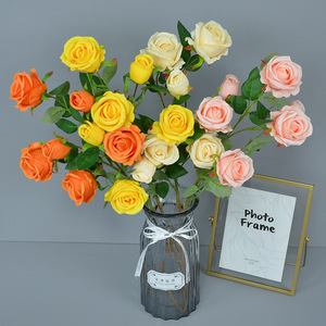 Fleur artificielle Dongchen Crafts, rose à pétales simulés, tige unique, décoration d'intérieur, accessoire de mariage, bouquet à 6 têtes - Product Image 1
