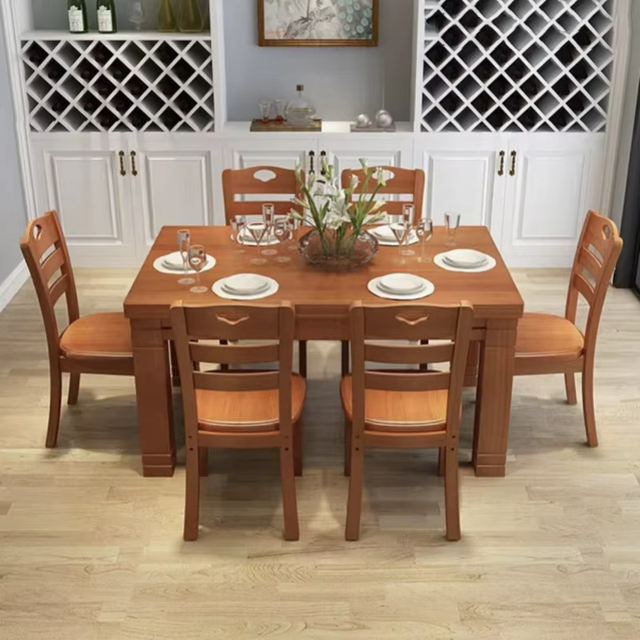 Factory Wholesale Modern Solid Wood Assembled Eco-Friendly Rectangle Dining Tables 6-Seater Restaurant-Style
