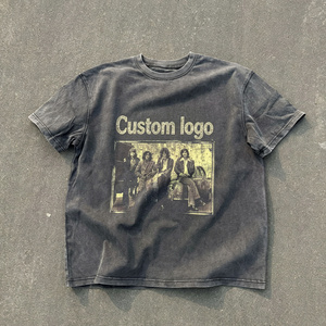 T-shirt vintage imprimé portrait de <span class=keywords><strong>groupe</strong></span> <span class=keywords><strong>rock</strong></span> délavé à l'acide pour homme, en coton épais, manches courtes, style rétro grunge streetwear, haut unisexe - Product Image 1