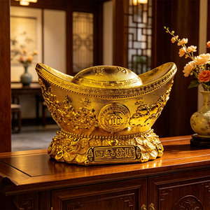 Sculpture Feng Shui porte-bonheur en résine dorée, lingot d'or, tirelire pour la prospérité, cadeau d'entreprise ou de pendaison de crémaillère - Product Image 5