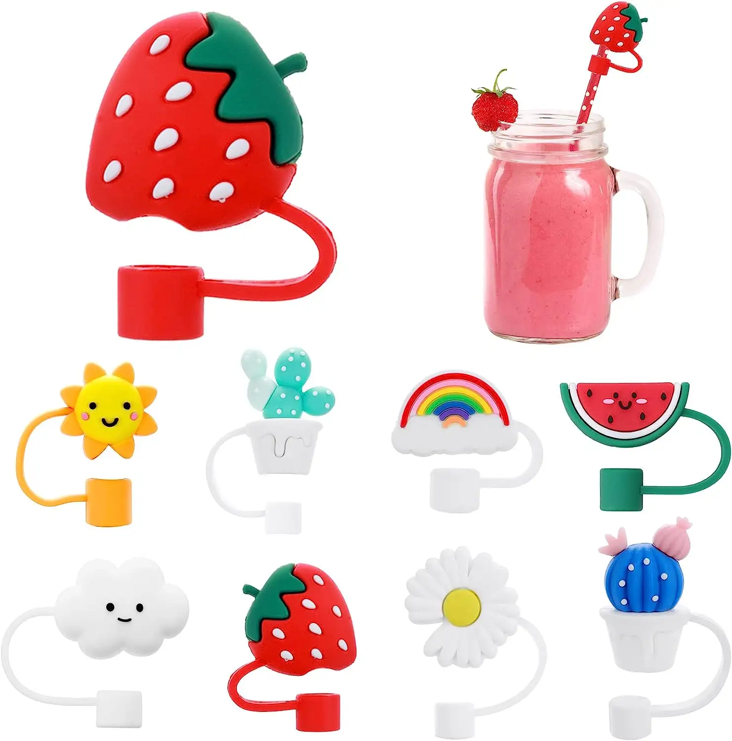 BPA-Free Cute Silicone Straw Cover Portable Dustproof Reusable Drinking Straw Tips for 8-10mm Straws Bar Accessories