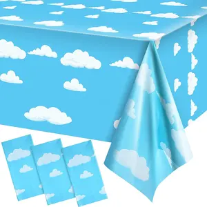 Mantel con diseño de cielo azul y nube blanca para decoración de fiesta de cumpleaños de niños y niñas