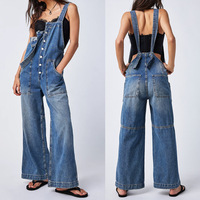 Nouvelle combinaison en jean cargo pour femmes, avec largeur de sangle réglable et poches sur les jambes, vente en gros pour l'Europe et les États-Unis.