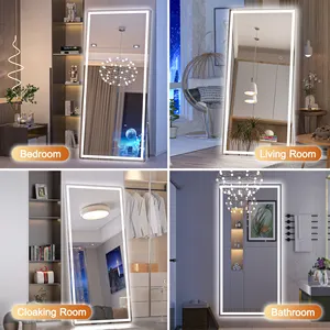 Trempé Anti-oxydation Facile À Suspendre En Alliage D'aluminium Or Miroir Debout Miroir Led Pleine Longueur Miroirs Muraux Décoratifs