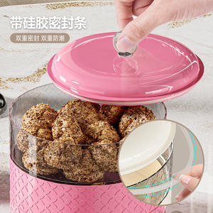 ภาชนะเก็บอาหารทรงกลมหรูหรา ฝาปิดแบบคลิปสามชั้น สำหรับขนม ลูกอม ถั่ว ใช้ในงานปาร์ตี้ สีแดงคริสต์มาส - Product Image 2