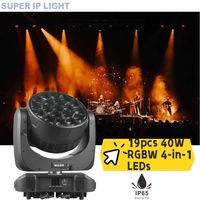 Projecteur de scène LED RVBW 4-en-1 étanche IP65 19x40W avec zoom 4-45 degrés pour concerts, DJ et spectacles - Lyre mobile à effet wash