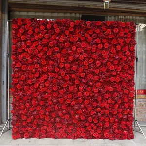 Venda quente Vermelho Decoração Do Partido Suprimentos Artificial Rosa Fundos Flor Parede Backdrop Evento Decoração Do Casamento