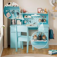 Table pour enfants en bois de haute qualité bleu grand bureau d'étude pour enfants et ensemble de chaises avec étagère de rangement ensemble de bureau pour élèves