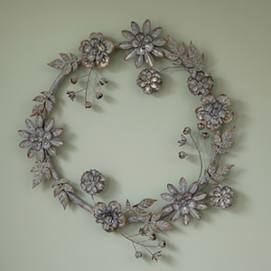 Vintage Metal Floral <b>Wreath</b> Handmade Decorative Round Wall Hanging Unlit Crafted Art Piece - Product Image 3