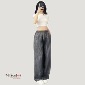 Women <b>Elastic</b> Waist Velvet Wide Leg Pants <b>Lace</b> Yarn Dyed Breathable Casual Trousers Streetwear - Product Image 3