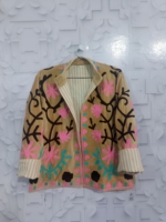 Veste d'hiver courte élégante en velours matelassé, faite à la main, avec broderie florale exquise, design réversible et respirant en coton