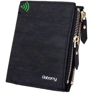 Baborry RFID Protect Men Wallet Solid Soft PU Coin purse Card Holder Short Design Slim Wallet for Men Geldbeutel Herren