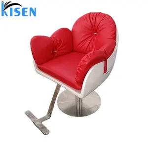 Kisen Barbershop Hair Salon Furniture Hot Sale Red Leather With Silver Stainless Steel Base Styling Haircut Chair For Sale