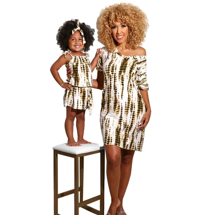 अभिभावक बच्चे मिलान आउटफिट वस्त्र गर्मियों आकस्मिक फैशन प्रिंट परिवार सेट कपड़े मां पोशाक और बेटी लड़की कपड़े सेट