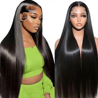 Perruques Lace Front Cheveux Humains 32 Pouces 12A Vierge Lisses Densité 200 Douces Dentelle 13x6 Pré-Pluckées Ligne de Cheveux Invisible Sans Colle
