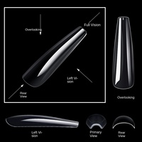 Patch Transfrontalier pour Ongles XXL Super Long avec Pipe à Eau, Autocollant Complet Transparent, en Boîte de 240, Ongles Artificiels de Doigt XL Français