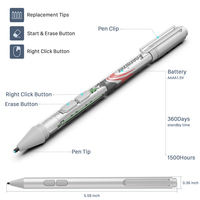 Stylet actif unique chinois 2025 pour Microsoft Surface Pro 3/4/5/6/7/Ordinateur portable Tablette tactile de dessin Pointes remplaçables Métal