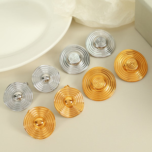 Pendientes de tuerca de aleación de zinc con líneas circulares y diseño geométrico, joyería de moda unisex - Product Image 1