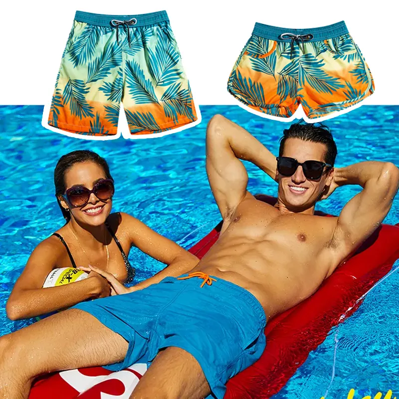 กางเกงว่ายน้ำสำหรับผู้ชาย,กางเกงฟิตเนสพิมพ์ลายแบบระเหิดพร้อมโลโก้