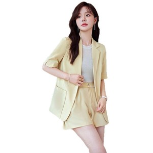 Women's Suit Set Three Quarter Sleeve Blazer Shorts Set Summer Breathable Woven Elegant Style - Product Image 5