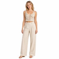 Camisole Courte Femme Personnalisée OEM ODM en Crochet, Motif Floral Ajoure, Gilet Évidé pour l'Été et la Plage