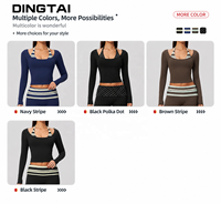 Ensemble de Pilates Dingtai Color Block en tissu brossé pour femme, comprenant un haut rembourré à manches longues et un pantalon large, avec effet ventre plat et évacuation de l'humidité