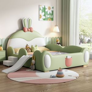 Kreatives Modernes Kinderbett mit Rutsche, Gepolstertes Hasenohren-Kinderbettgestell für Jungen und Mädchen, Kleinkind-Möbel mit Sicherheitsgeländer - Product Image 3
