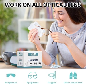 Toallitas de limpieza de lentes prehumedecidas de 200 unidades, limpiador de gafas de sol sin rayas <span class=keywords><strong>para</strong></span> lentes de cámara, toallitas envueltas individualmente - Product Image 2