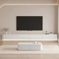 Meuble TV Mural de Luxe en Bois Blanc, Nouvelle Console Multimédia Suspendue avec Unité LED, Mobilier de Maison Élégant